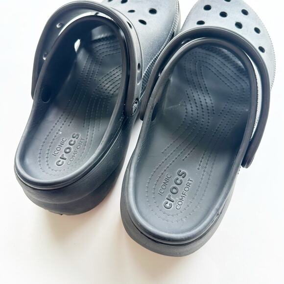 Crocs Classic Platform Clog Black Comfort Shoes W10 - Picture 3 of 7